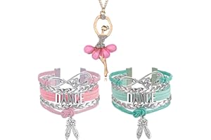 YouU 3 Pcs Dance Bracelet and Necklace- Girls Dance Jewelry - Pink Ballet Shoe Dance Bracelet for Dance Recitals Teen Girl
