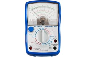 PeakTech, Multímetro analógico P 3385, Aparato de medida con voltímetro, amperímetro, comprobador de continuidad, ohmímetro, Hasta 600V AC DC 10A, Apto para instalación eléctrica de 230V