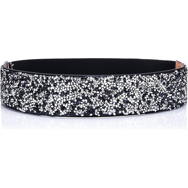 Sethexy Ceinture élastique Noire Pour Femme - Ceinture Large Avec Fleurs En Cristal - Ceinture Cinch Pour Robe, Noir , XL