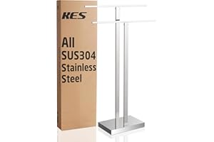 KES Porta Asciugamani Bagno da Pavimento Autoportante a 2 Barre con Base Pesante 2,5 kg in Acciaio Inossidabile 18/8 Finitura Lucida, BTH231