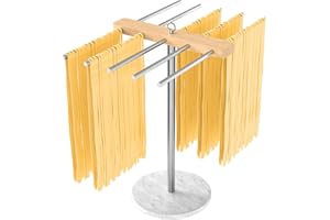 STWWO Staffa per tagliatelle in acciaio inox 304, supporto per pasta con manico, supporto rimovibile, per spaghetti freschi fatti in casa, tagliatelle fettuccine, base in marmo, MSA007