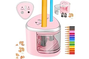 LWMTT Taille-crayon électrique avec récipient alimenté par piles,Taille-Crayon automatisé sans Fil,antidérapant, double trou, pour Crayon de Couleur pour Maison,École,Bureau,enfants