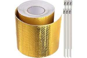 Xiatiaosann Cinta de protección térmica Reflect-A-Gold para automóvil y manguera, Autoadhesivo reflectante de calor de alta temperatura, Barrera de envoltura de calor Reflect Gold