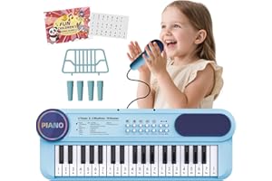 NORKBENG Piano Jouets Clavier Électronique Bleu à 37 Touches pour Enfants, Instrument Portable avec Microphone pour Garçons et Filles âgés de 2 3 4 5 6 Ans
