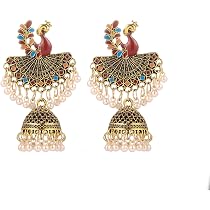Orecchini Pendenti Grandi Jhumka A Campana Con Perline - Ispirati Al Pavone, Stile Bohémien Vintage - Gioielli Etnici Per Donne, Regalo Compleanno, Festa