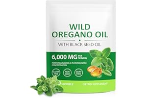 WEIWEILA Oregano Öl Kapseln 120 Softgel, Oregano Öl Bio Kapseln Vegan - 2 in 1 6000 mg Oreganoöl mit 200 mg Schwarzkümmelöl, Verdauungsunterstützung, Reine & natürliche