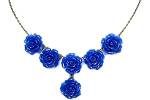 bluebubble English Rose Vintage Style Royal Sapphire Blue Carved Rose Statement Bib Necklace on Gift Card