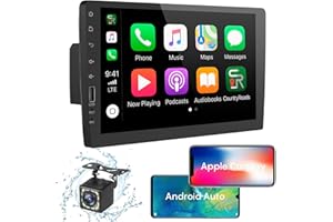 HUUIMY Radio Coche 1 DIN de 9 Pulgadas con CarPlay y Android Auto - Pantalla táctil Autoradio Bluetooth, Cámara de Visión Trasera de 12 LED, Radio FM/Mirror Link/USB