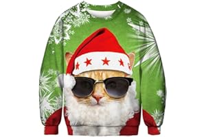 Fansu Sudaderas sin Capucha Christmas Unisex, 3D Unicornio de Navidad Impreso Navidad Suéter Jumper Crew Neck Manga Larga Jersey Sweatshirt para Hombres Mujeres