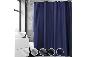 REDKEY Cortinas de Ducha, 120x200 cm, Poliéster Cortinas de Baño Decorativas Antifúngicos, Impermeable, Lavable, Duchas de Baño Cortinas con 8 Aros Cortina Ducha, Azul Oscuro