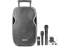 Vonyx AP1200PA 12-Inch Bluetooth Active Speaker - Portable PA System with Battery Power, Ideal for Outdoor & Indoor Events, Wireless Portable PA Speaker