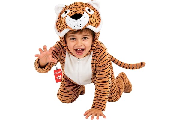 Fun Shack Tigerkostym för Barn, Djurhelkroppsdräkt med Huva för Halloween, Kalas och Bokdag, Rolig Utklädnad