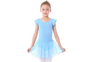 Mecceos Ballettkleidung Mädchen Ballettkleid Kinder TüTü Kurzarm Baumwolle Balletttrikot Ballettanzug Kinder Tanzkleid Tanzbody mit Rock Tütü
