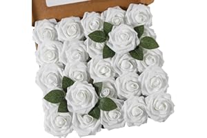 Msrlassn Flores Rosas Artificiales Espuma Rosa Falsa para Manualidades, Ramos de Novia, centros de Mesa, Despedidas de Soltera y Decoración del Hogar (Blanco, 25 Piezas)