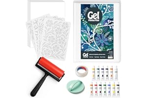 DINGSEN Gel Printing Plate Kit, Complete Printmaking Set with 5” X7” Gel Plate, Brayer, Watercolor Paints, A5 Printmaking Paper, and Essential Tools for Mixed Media Art, Monoprinting, Card Making