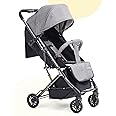 Bonfino Breeze Lite Premium Baby Stroller, Easy to Carry Pram with Trolley Handle, Equipped with Safety Harness, Storage Basket,Swivel Wheels,Baby Stroller for 0-3Years,Self-Standing When Folded,Grey