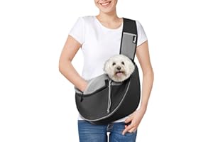 Pawaboo Sac de Transport Réglable pour Animal de Compagnie, Sac à Bandoulière Mains Libres avec Poche Zippée Tactile, Sac à Dos en Maille Respirant pour Chiens avec Boucle en D pour Voyage, L - Noir