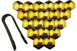 BSGP 20 Pieces Car Wheel Nut Caps Protection Universal Tyre Hub Screw Bolt Nut 17mm Cap Covers with Removal Tool (Internal diameter 17mm -Electroplated Gold)