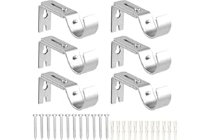 Scettar 6 Pcs Silver Adjustable Curtain Poles Brackets, Curtain Rod Brackets for 25mm Poles for Bedroom, Office, Bathrooms
