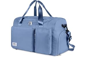 WT Wisdom Together Bolsa de Viaje Plegable de Gran Capacidad, Bolsa de Gimnasio Plegable, Bolsa de Lona Impermeable Ligera de Tela Oxford para Deportes y Viajes con Etiqueta de Equipaje (Azul)