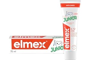 ELMEX - Dentifrice Junior 6-12 ans - Dentifrice enfant - Protège les nouvelles dents -Contribue à prévenir la déminéralisation-Renforce les dents-Protège contre les caries-le tube de 75 ml