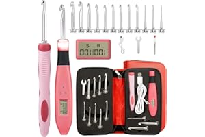 LIEBERWELL Counting Crochet Hook Set Digital, Light Up Crochet Hooks with LED Light and Digital Stitch Counter, Beginner Crocheting Knitting Kits with 12 Interchangeable Crochet Hooks for Counting Stitch & Row
