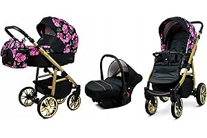 BabyLux® Bambimo Kinderwagen Set 3 in 1 - Color Lux - incl. Babywanne, Buggy Sportsitz, Auto-Babyschale - Autositz - Kinderwagenset - Kombikinderwagen mit Wickeltasche, Regenschutz usw.
