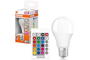 ‎OSRAM OSRAM STAR+ RGBW LED Lampe mit E27 Sockel, RGB-Farben per Fernbedienung änderbar, 9.7W, klassische Birnenform, Ersatz für 60W-Glühbirne, matt, LED Retrofit RGBW lamps with remote control, Einzelpack
