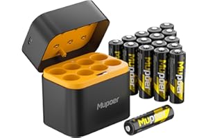 MUPOER Rechargeable Battery AA with Charger,16 Count 3600mWh Lithium Aa Battery 1.5V,Double A Batteries High Capacity,Lithium ion Batteries with Charging Storage Box,Lithium Batter for Blink Camera Xbox