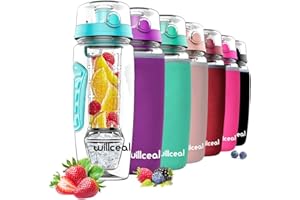 willceal Wasserflasche Mit Fruchteinsatz 945 ml Durable mit abnehmbarem Eisgel-Ball, groß - BPA-freies Tritan, Flip-Deckel, dichtes Design - Sport, Camping (Petrol)