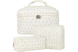 KOMABLEN 3pcs Neceser Maquillaje, Neceser Viaje Mujer de Algodón, Floral Makeup Bag, Organizador Bolsa de Aseo para Maquillaje Necessaire Viajes Accesorios de Mujer