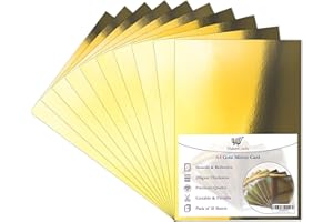 HABERCRAFTS Gold Mirror Card A4 Metallic Board - 250gsm Thick Shiny Golden Sheets for Activity Craft - Reflective Shimmer Finish Cardstock (10 Sheets)