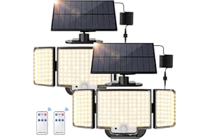 SIGRILL ‎Topabol Faretto LED da Esterno con Sensore di Movimento, 212 LED 3 Modos Lampada Solare da Esterno, IP65 Grandi Luce Solare LED Esterno, 340° Illuminazione (2 Pezzi - Bianco Caldo)
