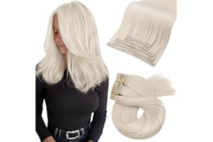 Moresoo Clip in Hair Extensions Real Human Hair White Blonde Human Hair Extensions Clip in for Women Full Head Short Layered Hair 14 Inch 80G #60A 5pcs