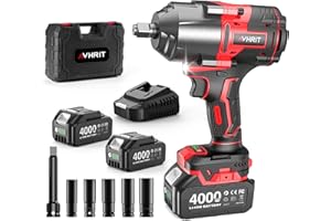 Avhrit Llave de Impacto Inalámbrica 1600N.m con 2x 4000mAh Baterías, 1/2 Pistola de Impacto Batería, Eléctrica Llave de Impacto para Coches Camiones, con 5 Enchufes