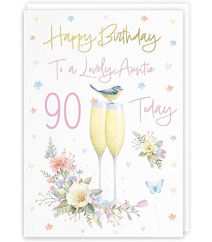 Sottobicchiere Lucido Con Scritta Happy 90th Birthday Auntie – Motivo Floreale, MDF 9x9 Cm