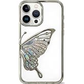 Coverzone iPhone 17 Pro Max ile Uyumlu 3D Kelebekli Sıvılı Simli Şeffaf G&uuml;m&uuml;ş &Ccedil;erceve LunaFlow Telefon Kılıfı Kamera Lens Kor