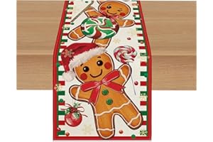 DIELOVEHUA Świąteczny bieżnik na stół, czerwony bieżnik na stół z piernikiem cukrowym laska, prostokątny świąteczny bieżnik, dekoracja stołu świątecznego