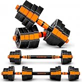 ManiBoom Mancuernas Ajustables 10kg 15kg 20kg 30kg 40kg 50kg - Kit de Pesas y Mancuernas 3 en 1 con Doble Rosca, Barra Acolch