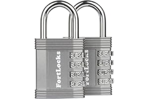FORTLOCKS Cadenas Code 4 Chiffres | Cadenas à Code pour Casier de Gym, Travail et École, Valise, Garage, Portail, Clôture et Plus (Lot de 2, Gris)
