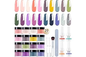 EODCI Juego de 31 uñas en polvo para inmersión – 20 colores Nude Purple Glitter Dipping Powder Dip Liquid Set con Activador Base Top Coat para uñas principiantes DIY regalos para mujeres