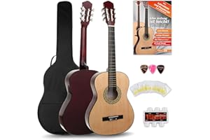 Classic Cantabile AS-851 3/4 Konzertgitarre Starter Set (Komplettes Anfänger Set mit Klassik Gitarre, Gigbag Tasche, Nylonsaiten, Lehrbuch/Schule, 3x Plektren und Stimmpfeife)
