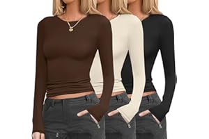 Ekouaer Haut Thermique Femme 3pcs Col Rond sous Vêtement Manches Longues T-Shirt, S-XXL