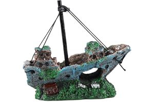 Fonyet Dekoracja akwarium, statek, wrak statku, ornament, materiał z żywicy, zatopiony statek, dekoracja krajobrazu, dekoracja dla małych krewetek, ryby