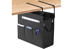 MASTLU Under Desk Hanging Magazine and File Storage Bag, Office Side Storage Bag, Compatible with A4 Files, Detachable Handle Design, No Assembly Required, Black