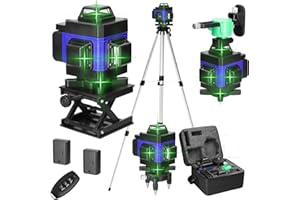 Geevorks Nivel Laser Autonivelante con Tripode,Nivel Láser Autonivelante 3° 4D 16 Líneas Laser Nivel,2 Batería Recargable,Base de Rotación,Control Remoto y Control Móvil (Azul, con Trípode)