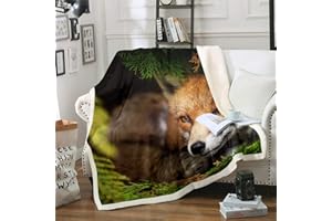 Loussiesd Fuchs Drucken Flanell Fleecedecke 220x240cm 3D Wildtier Thema Kuscheldecke Wald Fuchs Wohndecke für Jungen Mädchen Kinder Decke Leichtes Natur Wildlife Muster für Bettsofa