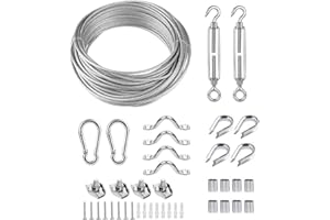 TooTaci 3mm Câble en Acier Inoxydable, 20M/3mm Corde en Acier Inoxydable à Suspendre Kit,3mm Câble en Acier Revêtu avec M5 Tendeurs de Fil,Kit de Cable Inox 3mm pour Corde a linge,Rambarde,Garde Corps
