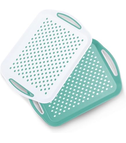 Lot De 2 Plateaux De Service Rectangulaires Antidérapants En Plastique Avec Surface En Caoutchouc Haute Adhérence, Poignées Faciles à Saisir, Noir Et Blanc