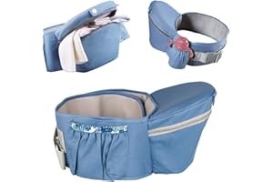 ThreeH Porte-bébé sur le siège arrière avec trois poches Ceinture ajustable Siège de taille Tabouret d'extérieur pour bébé BC27 Blue